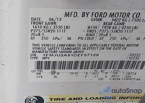 2013 Ford Expedition Limited from USA, damaged, VIN 1FMJU2A51DEF57129